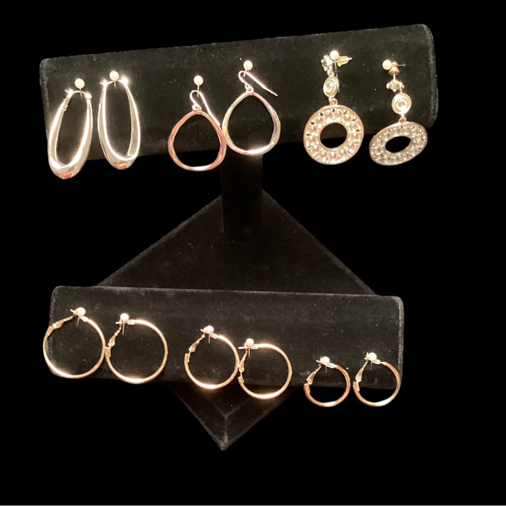 Six pairs  earrings, 5 pairs, NWOT, 3 gold-tone, 3 silver